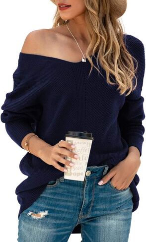 Iandroiy Women's Batwing Sleeve Off Shoulder Loose Oversized Baggy Tops Sweater Pullover Casual Blouse T-Shirt in Kuwait