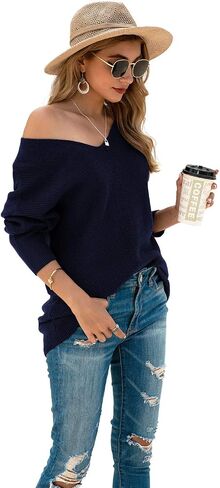 Iandroiy Women's Batwing Sleeve Off Shoulder Loose Oversized Baggy Tops Sweater Pullover Casual Blouse T-Shirt in Kuwait