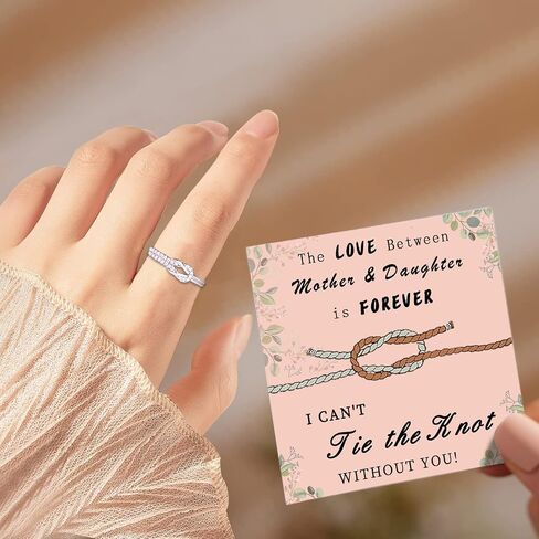 Love Between Mother Daughter Ring for Women S925 Sterling Silver Square Knot Ring Engraved "I Love You Forever" Mothers'Day Birthday Christmas Jewelry Gift for Mother Ring Daughter Grandma in Saudi Arabia