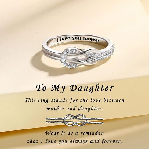 Love Between Mother Daughter Ring for Women S925 Sterling Silver Square Knot Ring Engraved "I Love You Forever" Mothers'Day Birthday Christmas Jewelry Gift for Mother Ring Daughter Grandma in Saudi Arabia
