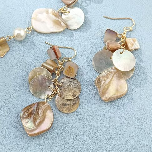 Firstmeet Long Multicolor Shell Beaded Necklace with Earrings Seashell Pendant Cultured Freshwater Pearl Handmade Boho Necklace for Women in Saudi Arabia