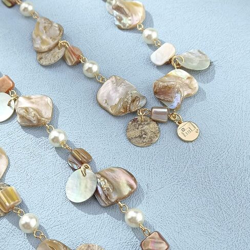 Firstmeet Long Multicolor Shell Beaded Necklace with Earrings Seashell Pendant Cultured Freshwater Pearl Handmade Boho Necklace for Women in Saudi Arabia
