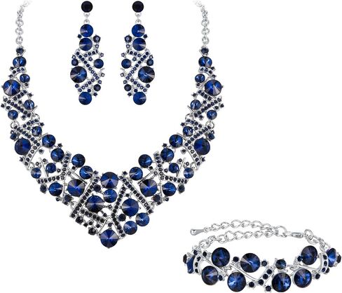 مجموعة مجوهرات الزفاف كريستال حجر الراين من Flyonce للنساء، قلادة وأقراط وسوار لحفلات الزفاف in Kuwait