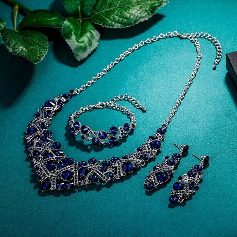 مجموعة مجوهرات الزفاف كريستال حجر الراين من Flyonce للنساء، قلادة وأقراط وسوار لحفلات الزفاف in Kuwait