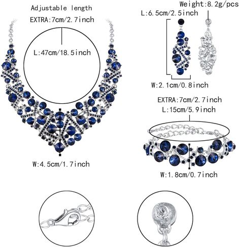 مجموعة مجوهرات الزفاف كريستال حجر الراين من Flyonce للنساء، قلادة وأقراط وسوار لحفلات الزفاف in Kuwait