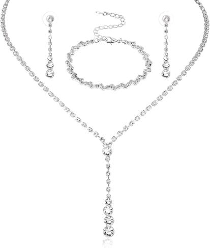 Bridal Jewelry Set Rhinestone Necklace Bracelet Dangle Earrings for Bride Bridesmaid Teardrop Pendant Crystal Wedding Prom Jewelry Accessories for Women and Girls in Saudi Arabia