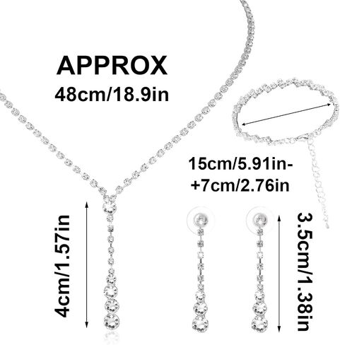 Bridal Jewelry Set Rhinestone Necklace Bracelet Dangle Earrings for Bride Bridesmaid Teardrop Pendant Crystal Wedding Prom Jewelry Accessories for Women and Girls in Saudi Arabia