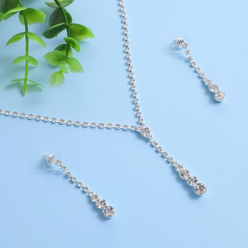 Bridal Jewelry Set Rhinestone Necklace Bracelet Dangle Earrings for Bride Bridesmaid Teardrop Pendant Crystal Wedding Prom Jewelry Accessories for Women and Girls in Saudi Arabia