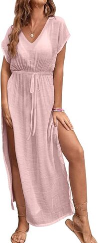 فستان Andeip النسائي للشاطئ كاجوال بفتحة جانبية، فستان طويل للسباحة، غطاء لباس السباحة in Kuwait