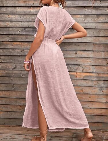 فستان Andeip النسائي للشاطئ كاجوال بفتحة جانبية، فستان طويل للسباحة، غطاء لباس السباحة in Kuwait