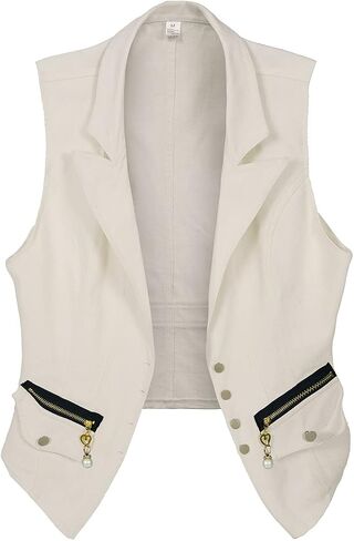 OFOKEDA Women's Lapel Denim Vest Button Vest Jacket Blue Vest in Kuwait