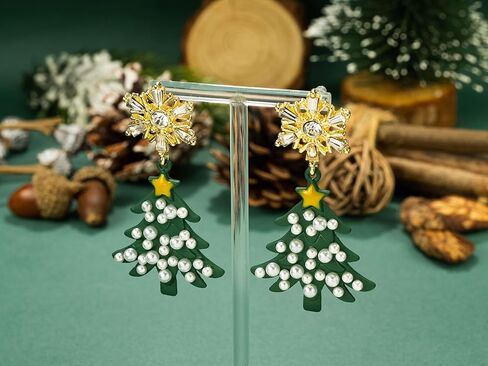 أقراط عيد الميلاد للنساء، أقراط شجرة عيد الميلاد مع أقراط اللؤلؤ، أقراط العطلات للفتيات، هدايا تزيين مجوهرات عيد الميلاد in Kuwait