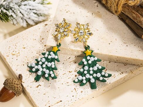 أقراط عيد الميلاد للنساء، أقراط شجرة عيد الميلاد مع أقراط اللؤلؤ، أقراط العطلات للفتيات، هدايا تزيين مجوهرات عيد الميلاد in Kuwait