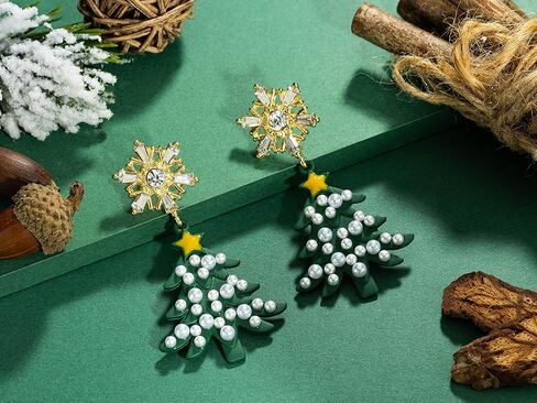 أقراط عيد الميلاد للنساء، أقراط شجرة عيد الميلاد مع أقراط اللؤلؤ، أقراط العطلات للفتيات، هدايا تزيين مجوهرات عيد الميلاد in Kuwait