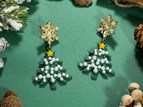 أقراط عيد الميلاد للنساء، أقراط شجرة عيد الميلاد مع أقراط اللؤلؤ، أقراط العطلات للفتيات، هدايا تزيين مجوهرات عيد الميلاد in Kuwait