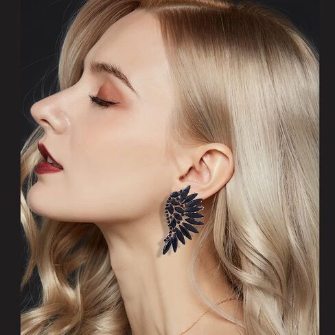 Angel Wing Statement Stud Earrings Cubic Zirconia Colorful Rhinestone Geometrical Flower Dangle Drop Earring Fashion Exaggerated Jewelry Gifts for Women Girls in Kuwait