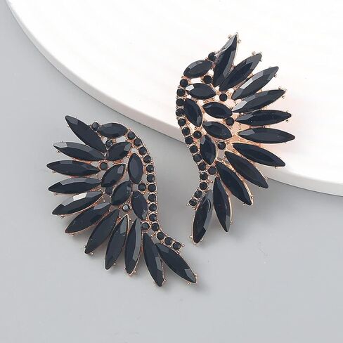Angel Wing Statement Stud Earrings Cubic Zirconia Colorful Rhinestone Geometrical Flower Dangle Drop Earring Fashion Exaggerated Jewelry Gifts for Women Girls in Kuwait