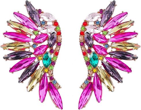 Angel Wing Statement Stud Earrings Cubic Zirconia Colorful Rhinestone Geometrical Flower Dangle Drop Earring Fashion Exaggerated Jewelry Gifts for Women Girls in Kuwait