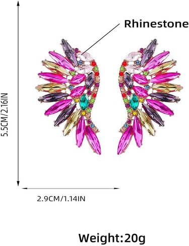 Angel Wing Statement Stud Earrings Cubic Zirconia Colorful Rhinestone Geometrical Flower Dangle Drop Earring Fashion Exaggerated Jewelry Gifts for Women Girls in Kuwait