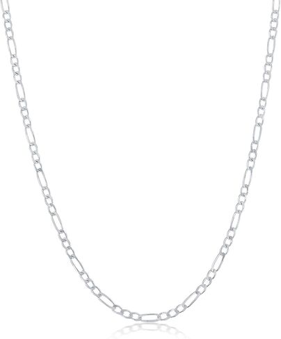 سلسلة من الفضة الإسترلينية من مدينة نيويورك - سلسلة فيجارو مصنوعة بحرفية ممتازة للرجال والنساء - قلادة من الفضة الإسترلينية عيار 925 مصنوعة في إيطاليا - طول 16-30 بوصة - مثالية للارتداء اليومي والمناسبات الخاصة in Kuwait