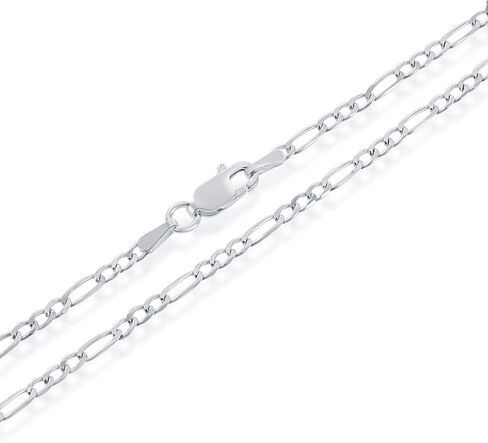 سلسلة من الفضة الإسترلينية من مدينة نيويورك - سلسلة فيجارو مصنوعة بحرفية ممتازة للرجال والنساء - قلادة من الفضة الإسترلينية عيار 925 مصنوعة في إيطاليا - طول 16-30 بوصة - مثالية للارتداء اليومي والمناسبات الخاصة in Kuwait