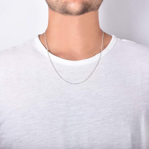 سلسلة من الفضة الإسترلينية من مدينة نيويورك - سلسلة فيجارو مصنوعة بحرفية ممتازة للرجال والنساء - قلادة من الفضة الإسترلينية عيار 925 مصنوعة في إيطاليا - طول 16-30 بوصة - مثالية للارتداء اليومي والمناسبات الخاصة in Kuwait