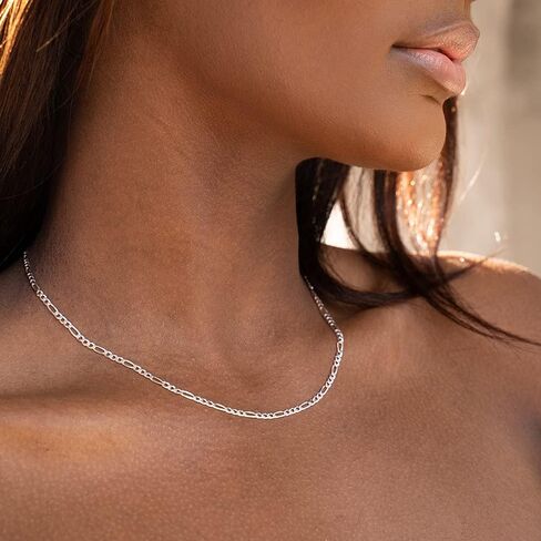 سلسلة من الفضة الإسترلينية من مدينة نيويورك - سلسلة فيجارو مصنوعة بحرفية ممتازة للرجال والنساء - قلادة من الفضة الإسترلينية عيار 925 مصنوعة في إيطاليا - طول 16-30 بوصة - مثالية للارتداء اليومي والمناسبات الخاصة in Kuwait