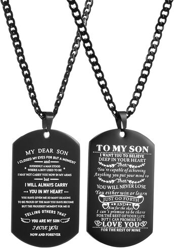 2 قطعة قلادة علامة الكلب لابني من أبي أمي أريدك أن تصدق بعمق في قلبك الفولاذ المقاوم للصدأ علامة الكلب قلادة عسكرية قلادة مجوهرات ملهمة عيد ميلاد التخرج عيد الحب هدايا عيد الميلاد للابن الرجال in Kuwait