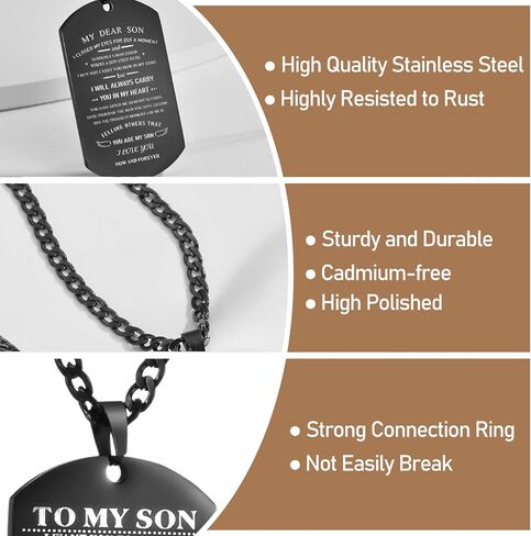 2 قطعة قلادة علامة الكلب لابني من أبي أمي أريدك أن تصدق بعمق في قلبك الفولاذ المقاوم للصدأ علامة الكلب قلادة عسكرية قلادة مجوهرات ملهمة عيد ميلاد التخرج عيد الحب هدايا عيد الميلاد للابن الرجال in Kuwait