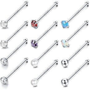 ZELORES 20G Sterling Silver Nose Studs Tiny Pearl Ball Opal Multi Color CZ Nose Rings For Women Men 1.5mm Nose Rings Studs Set Nose Piercing Jewelry in Saudi Arabia