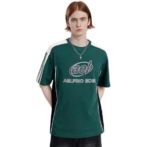 Aelfric Eden Oversized Graphic Tees Men Contrast Color Speedway Racing Tee Unisex Streetwear Tshirt Patchwork Polo Tee