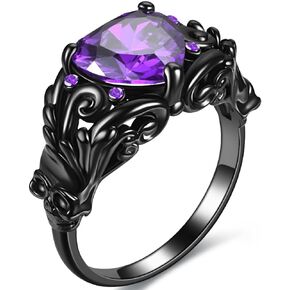 GTISKL Skull Gothic Rings Retro Black Gold Heart Love Red Purple Crystal Zirconia Christmas Valentine's Day Mother's Day Engagement Women Jewelry Statement Cocktail Party Biker Ring