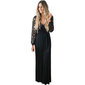 فستان نسائي طويل من Zattcas مزين بالزهور وأكمام طويلة ورقبة على شكل حرف V للحفلات in Kuwait