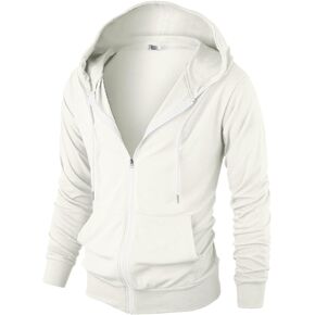 Ohoo Mens Lightweight Soft Fleece Lined Zip Up Hoodie with Pockets Long Sleeve Super Thin Slim Fit Hooded Sweatshirt