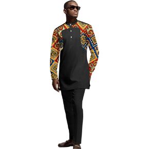 African Men‘s Party Suit Two Pieces Set Dashiki Shirt Pant Tracksuit Long Sleeve Outfit