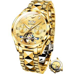 OUPINKE Mens Automatic Watch Skeleton Mechanical Diamond Luxury Self Winding Dress Wrist Watches Sapphire Crystal Tungsten Steel Business Gifts