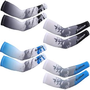 Newcotte 4 Pairs UV Sun Protection Arm Sleeves Cooling Sports Sleeve Anti Slip Ice Silk Warmers Arm Covers for Men Women in Kuwait