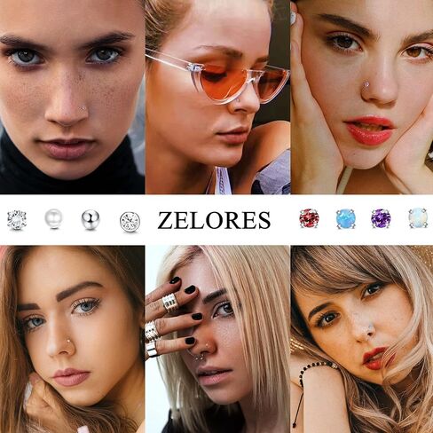 ZELORES 20G Sterling Silver Nose Studs Tiny Pearl Ball Opal Multi Color CZ Nose Rings For Women Men 1.5mm Nose Rings Studs Set Nose Piercing Jewelry in Saudi Arabia