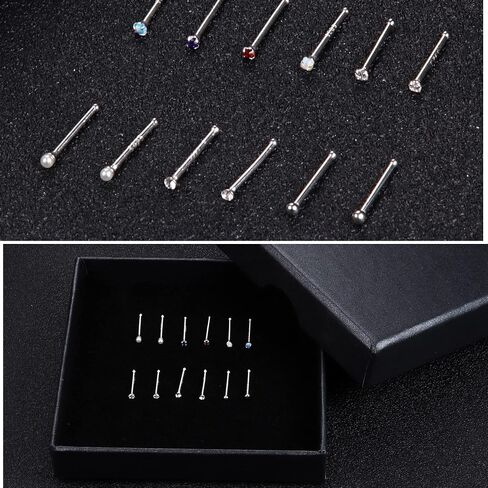 ZELORES 20G Sterling Silver Nose Studs Tiny Pearl Ball Opal Multi Color CZ Nose Rings For Women Men 1.5mm Nose Rings Studs Set Nose Piercing Jewelry in Saudi Arabia