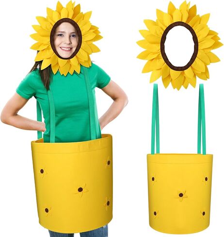 Halloween Flower Pot Costume for Adults Cosplay Women's Sunflower Costume with Headpiece for Garden Theme Party in Saudi Arabia