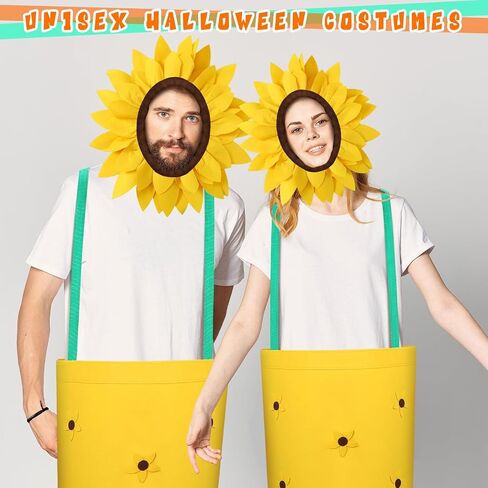 Halloween Flower Pot Costume for Adults Cosplay Women's Sunflower Costume with Headpiece for Garden Theme Party in Saudi Arabia