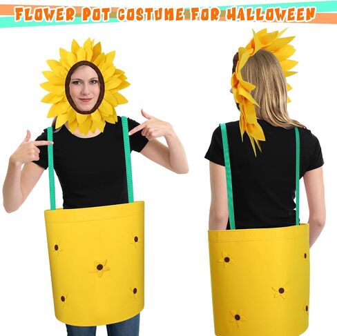 Halloween Flower Pot Costume for Adults Cosplay Women's Sunflower Costume with Headpiece for Garden Theme Party in Saudi Arabia