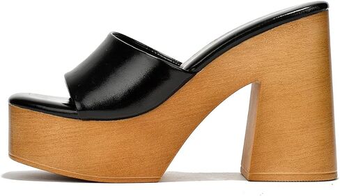 Cape Robbin Enisle Chunky Slip On Wooden Platform Heeled Sandals for Women, Women's Square Toe High Heels in Kuwait