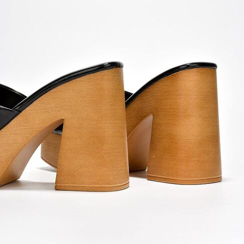Cape Robbin Enisle Chunky Slip On Wooden Platform Heeled Sandals for Women, Women's Square Toe High Heels in Kuwait