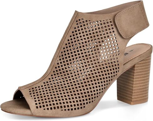 Peep Toe Booties Women, Ankle Booties Skeleton Boots Hook & Loop Strap Mid Block Heel Sandals for Women in Saudi Arabia
