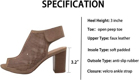 Peep Toe Booties Women, Ankle Booties Skeleton Boots Hook & Loop Strap Mid Block Heel Sandals for Women in Saudi Arabia