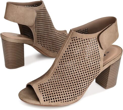 Peep Toe Booties Women, Ankle Booties Skeleton Boots Hook & Loop Strap Mid Block Heel Sandals for Women in Saudi Arabia