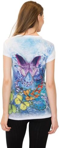 Made in USA - Colorful Butterfly Ladies V-Neck 3D Graphic Butterfly T-Shirt w/Rhinestones in Saudi Arabia