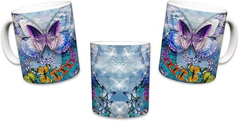 Made in USA - Colorful Butterfly Ladies V-Neck 3D Graphic Butterfly T-Shirt w/Rhinestones in Saudi Arabia