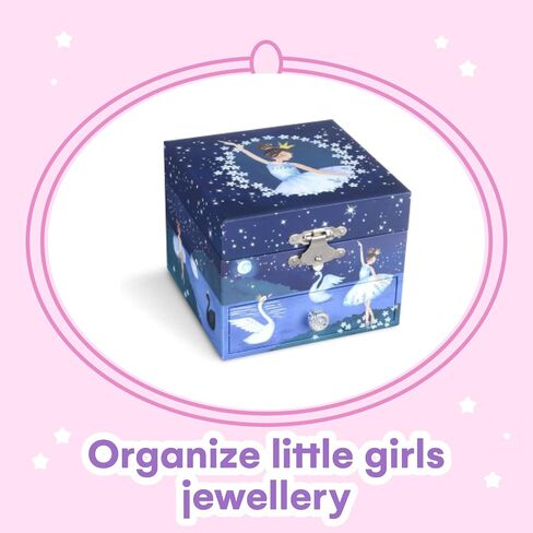 Jewelkeeper Girls Jewelry Box - Music Box with Spinning Ballerina Doll to Swan Lake Tune - Kids Jewelry Box to Store Little Treasures - Blue and White Glitter Design - 4.25D x 4.75W x 3.5H Inches in Saudi Arabia